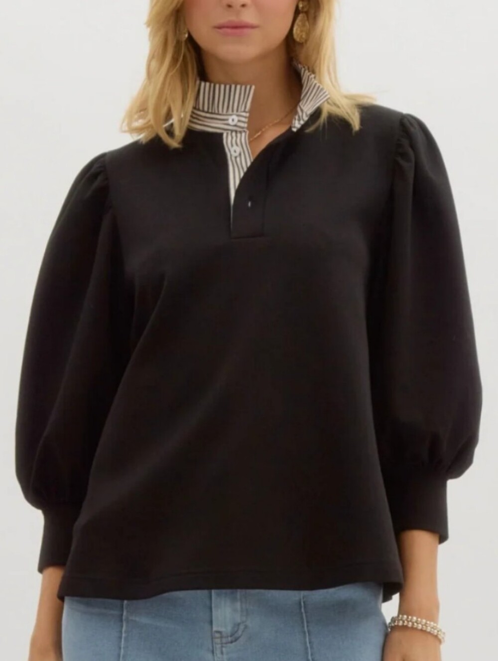 Entro Black Puff-Sleeve Women's Top